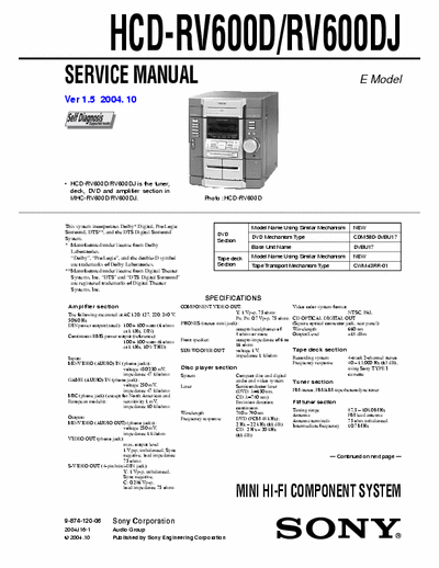 SONY HCD-RV600 SONY HCD-RV600 PAGES 1 TO 27